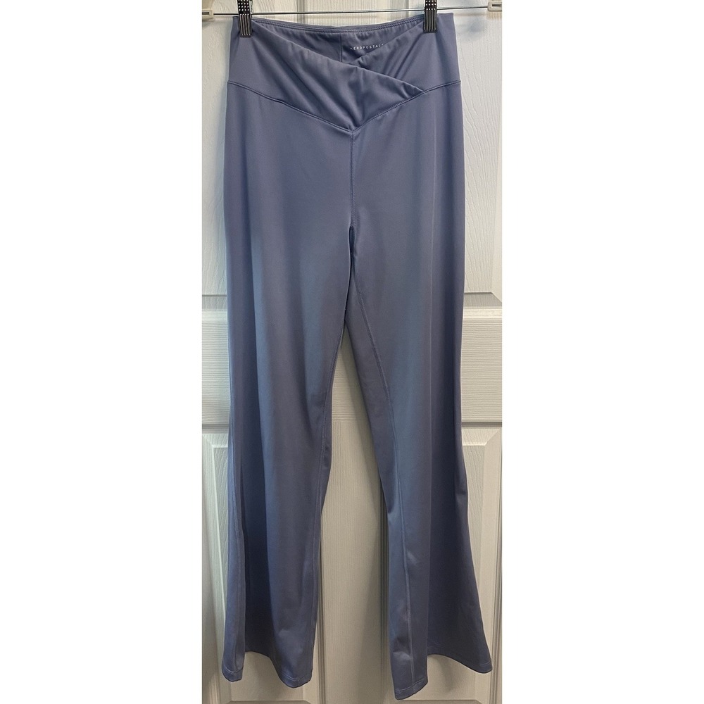 Aeropostale Womens Crossover High Waisted Fit-Flare Leggings Dusty Blue Sz.M EUC